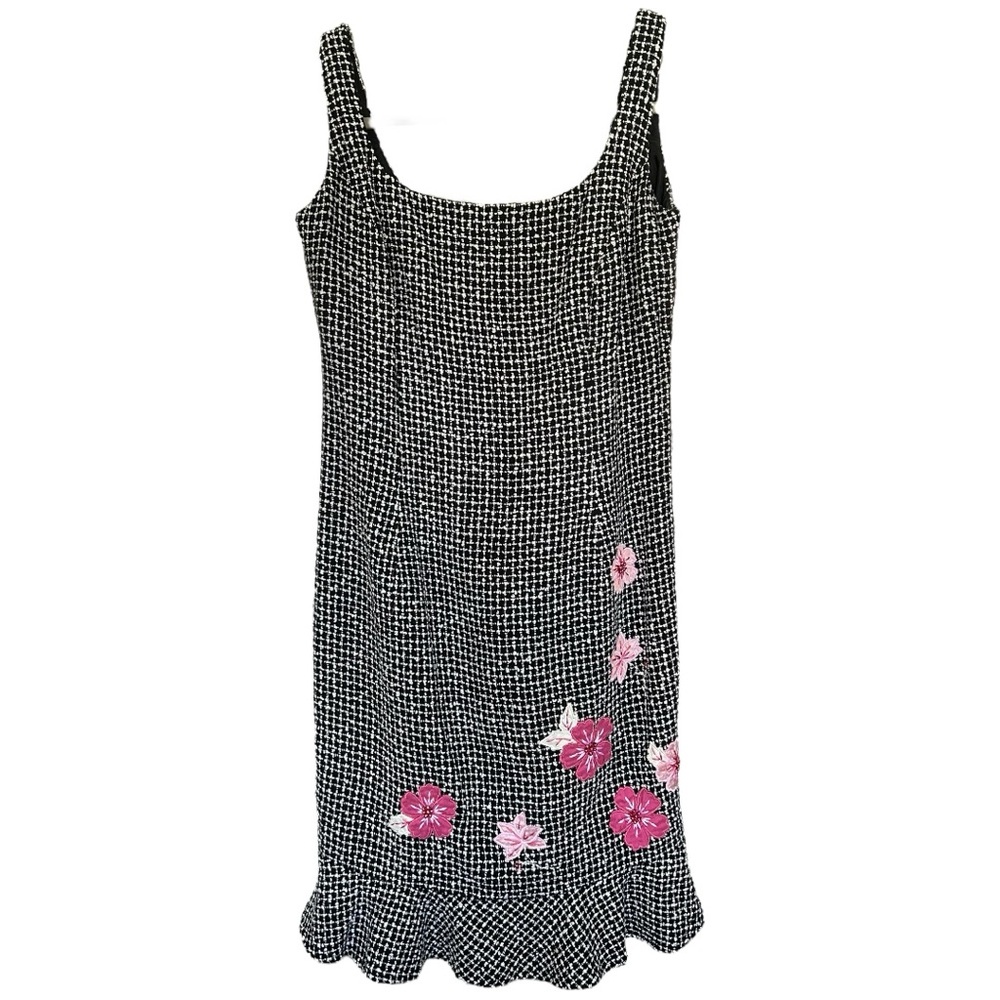 Muse‎ Women’s Black and White Tweed Dress with Floral Embroidery Accents  Sz 6